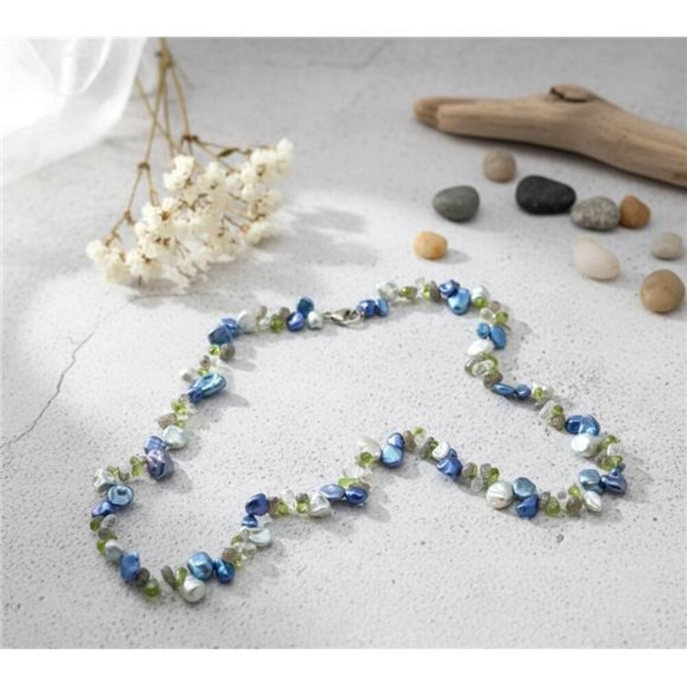 Freshwater Pearl Gemstone Necklace 20 In Sterling Silver Clasp Blue Green